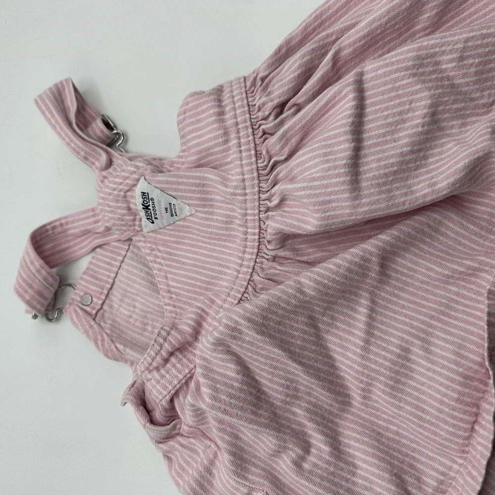 Vintage OshKosh 18M Pink White Striped Vestbar Jumper Dress Overall Toddler Girl